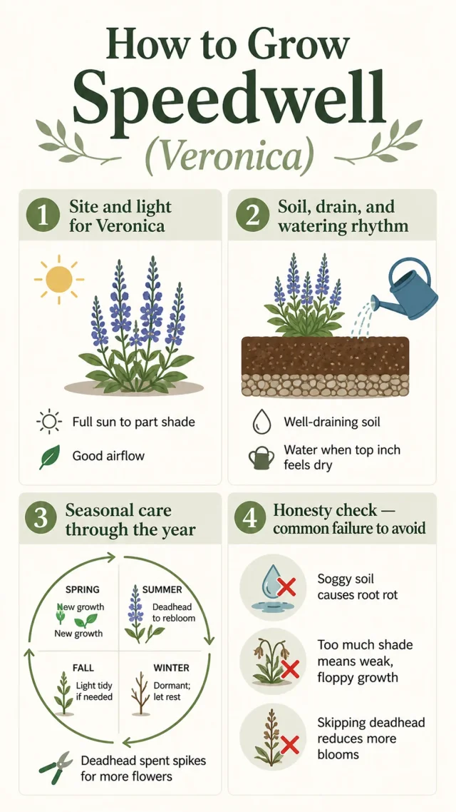How to Grow Speedwell care summary diagram