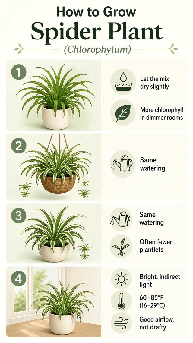 How to Grow Spider Plant care summary diagram