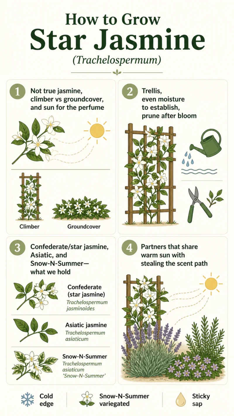How to Grow Star Jasmine care summary diagram