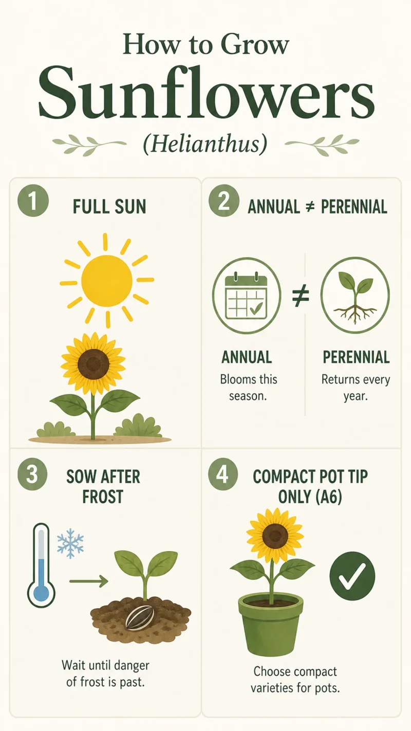 How to Grow Sunflowers care summary diagram
