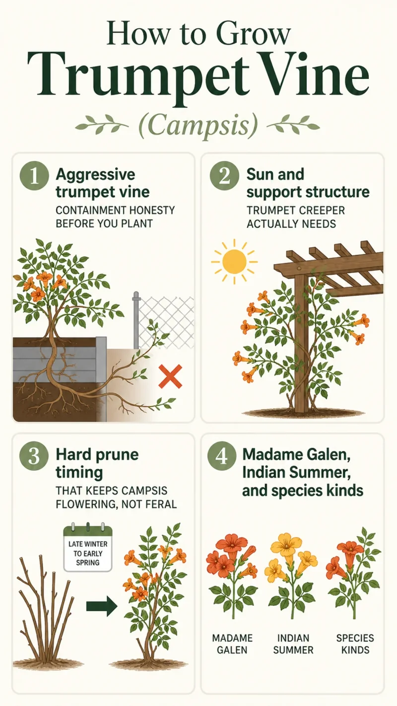 How to Grow Trumpet Vine care summary diagram