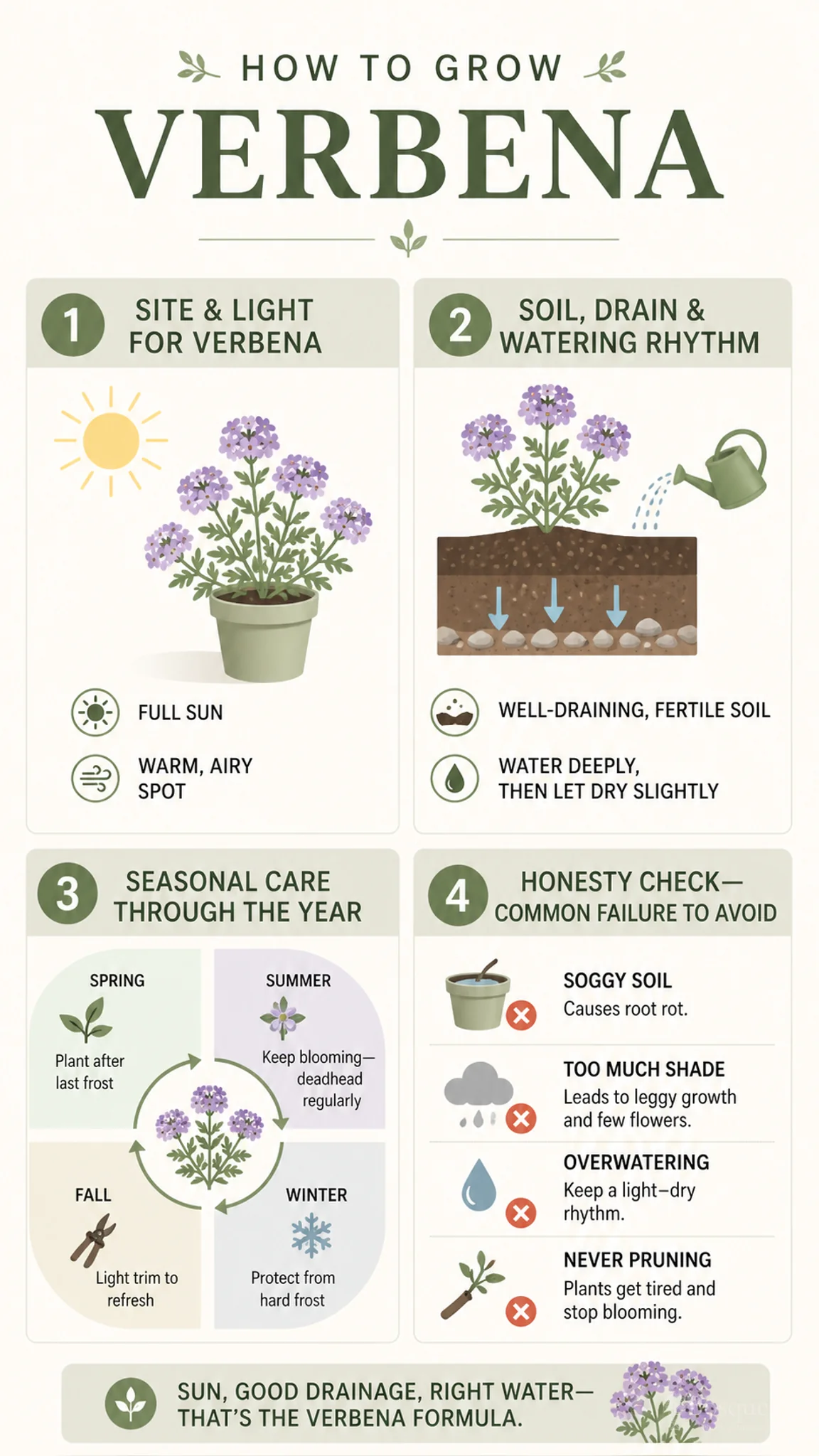 How To Grow Verbena care summary diagram