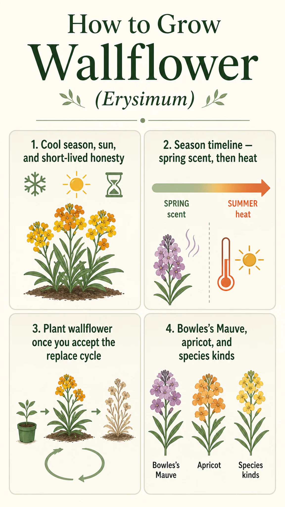 How to Grow Wallflower care summary diagram