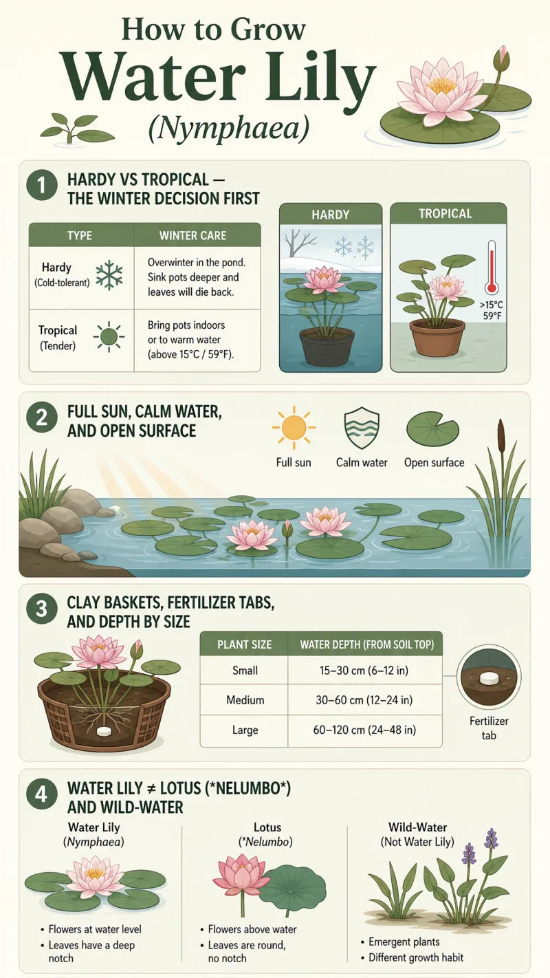 How to Grow Water Lily care summary diagram