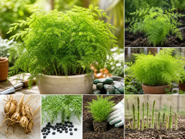 Propagate Asparagus Fern – Divide the Tuber Clump guide illustration