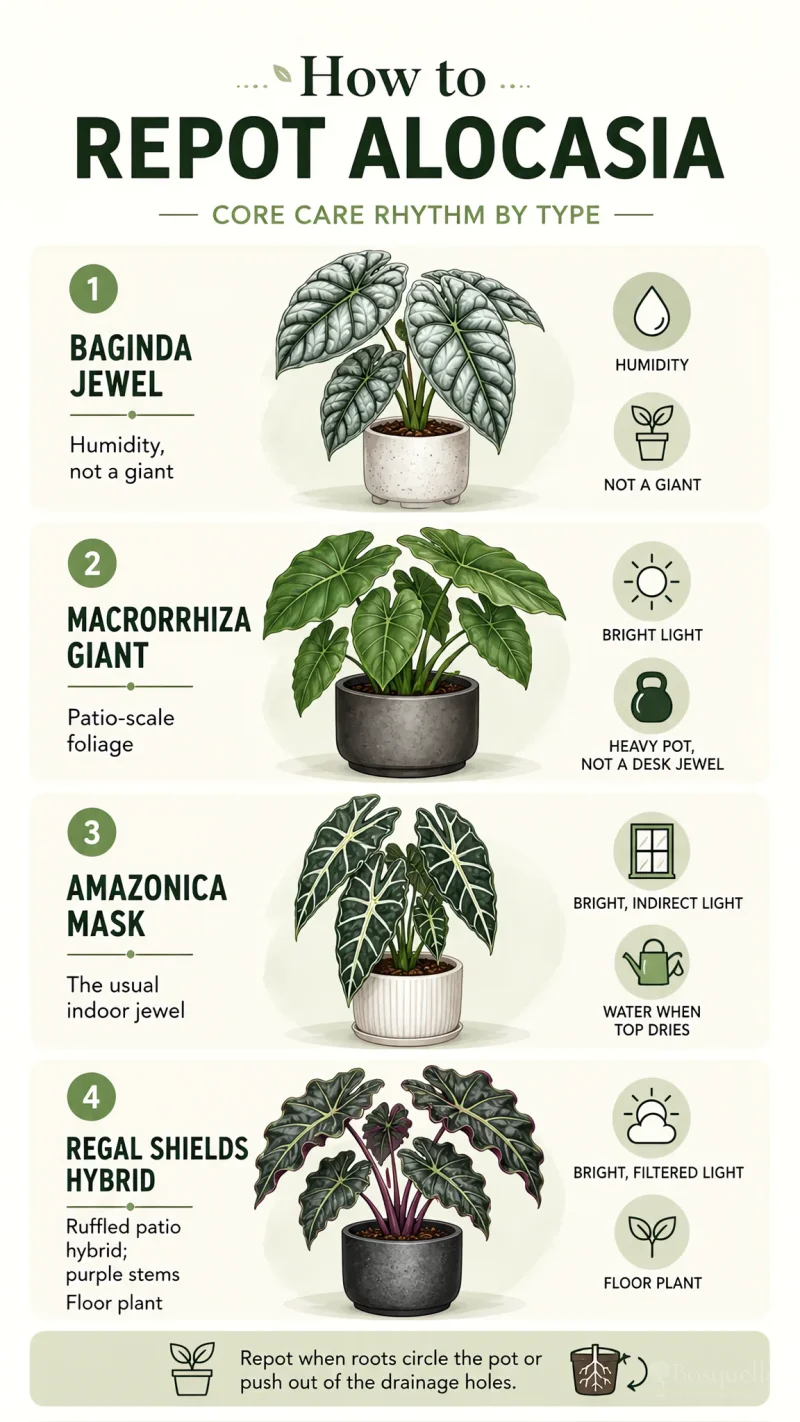 How to Repot Alocasia care summary diagram