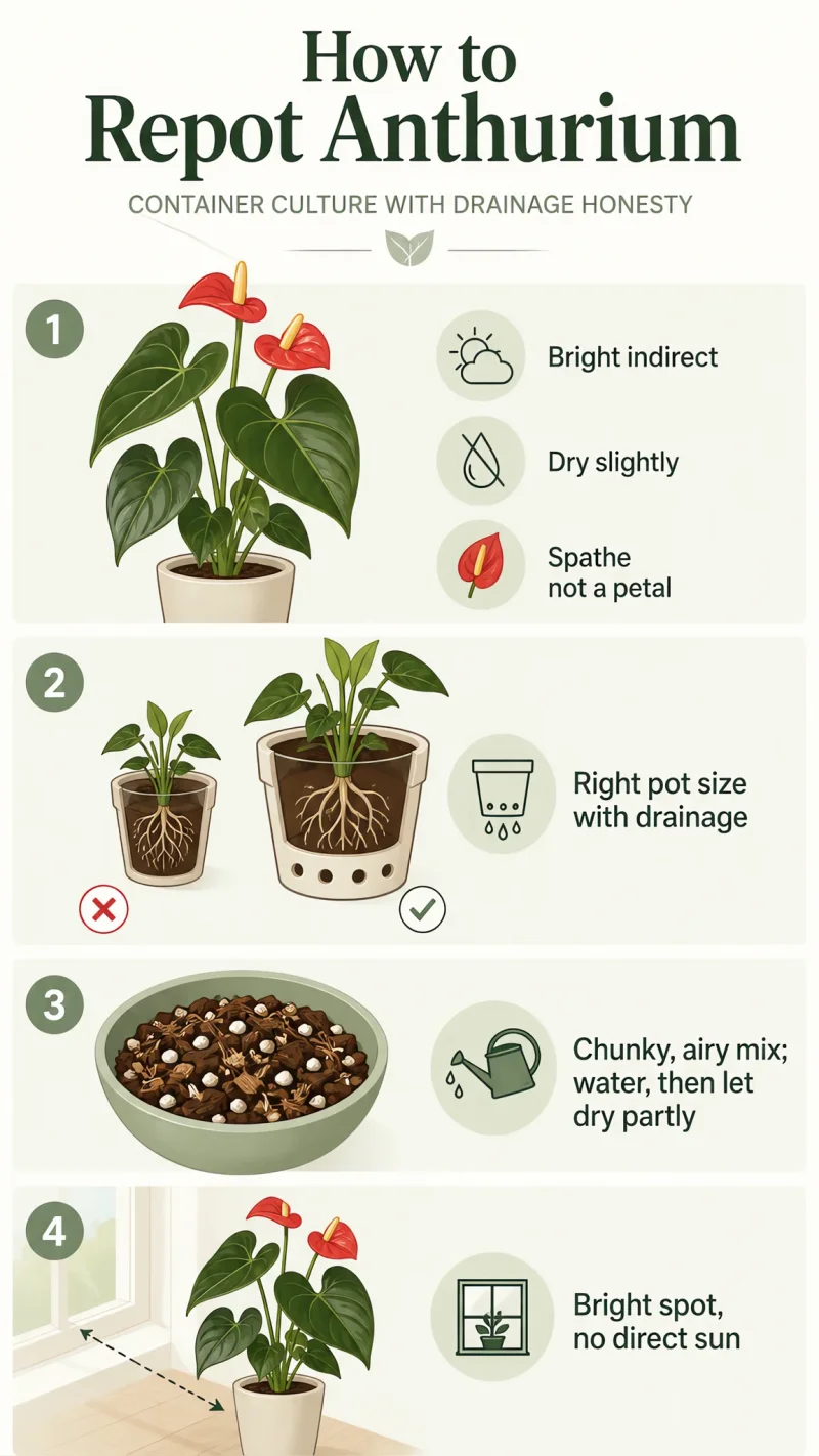 How to Repot Anthurium care summary diagram