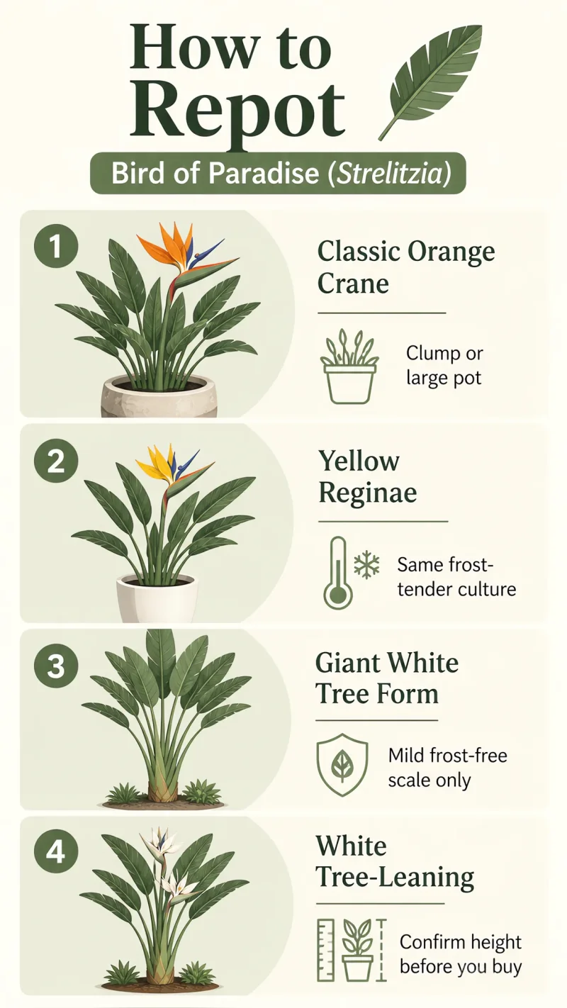 How to Repot Bird of Paradise care summary diagram
