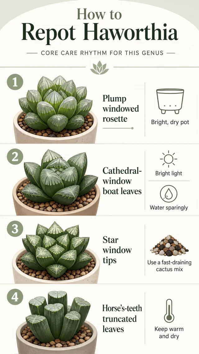 How to Repot Haworthia care summary diagram