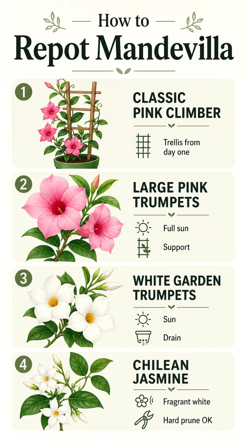 How to Repot Mandevilla care summary diagram