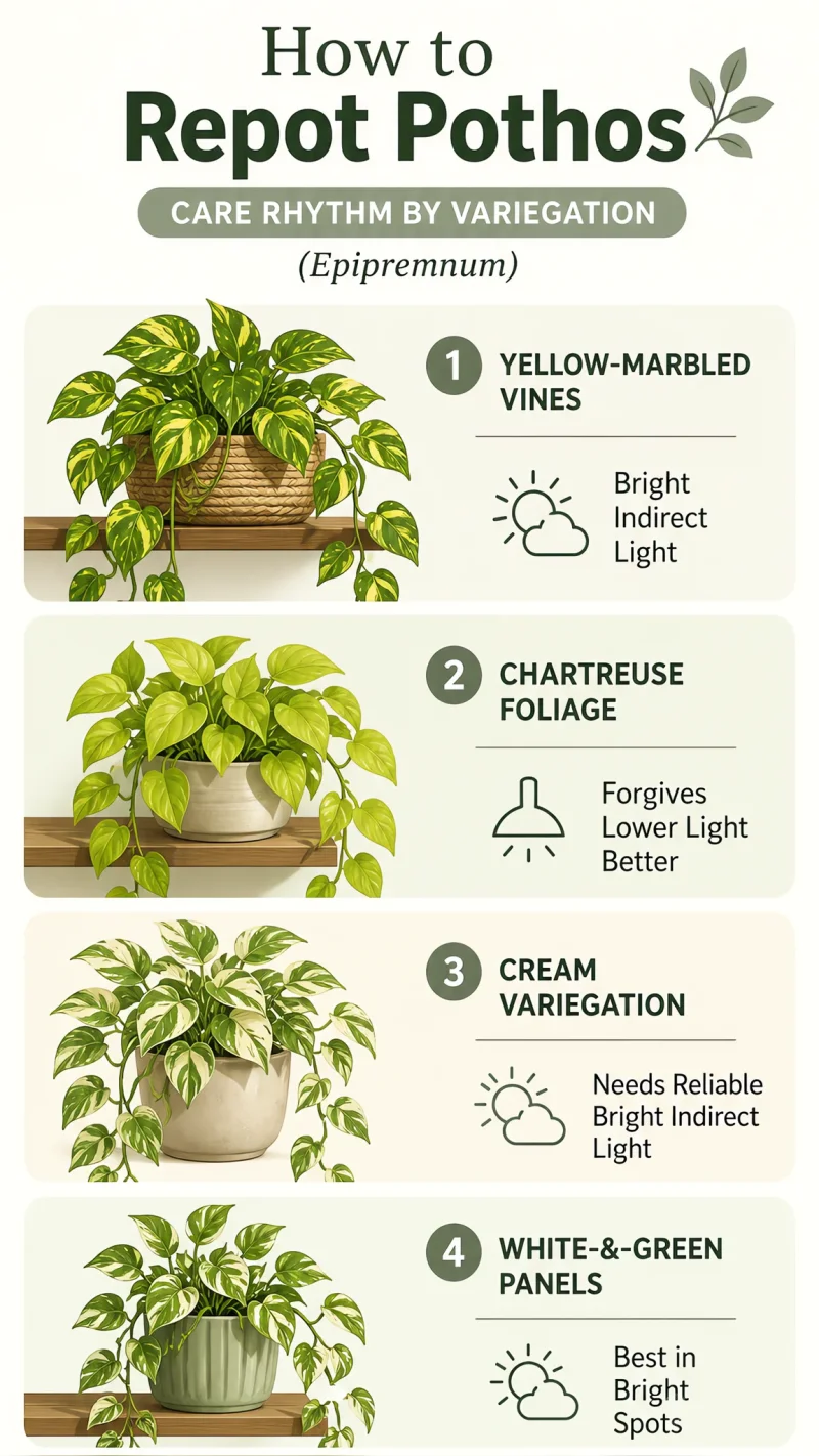 How to Repot Pothos care summary diagram