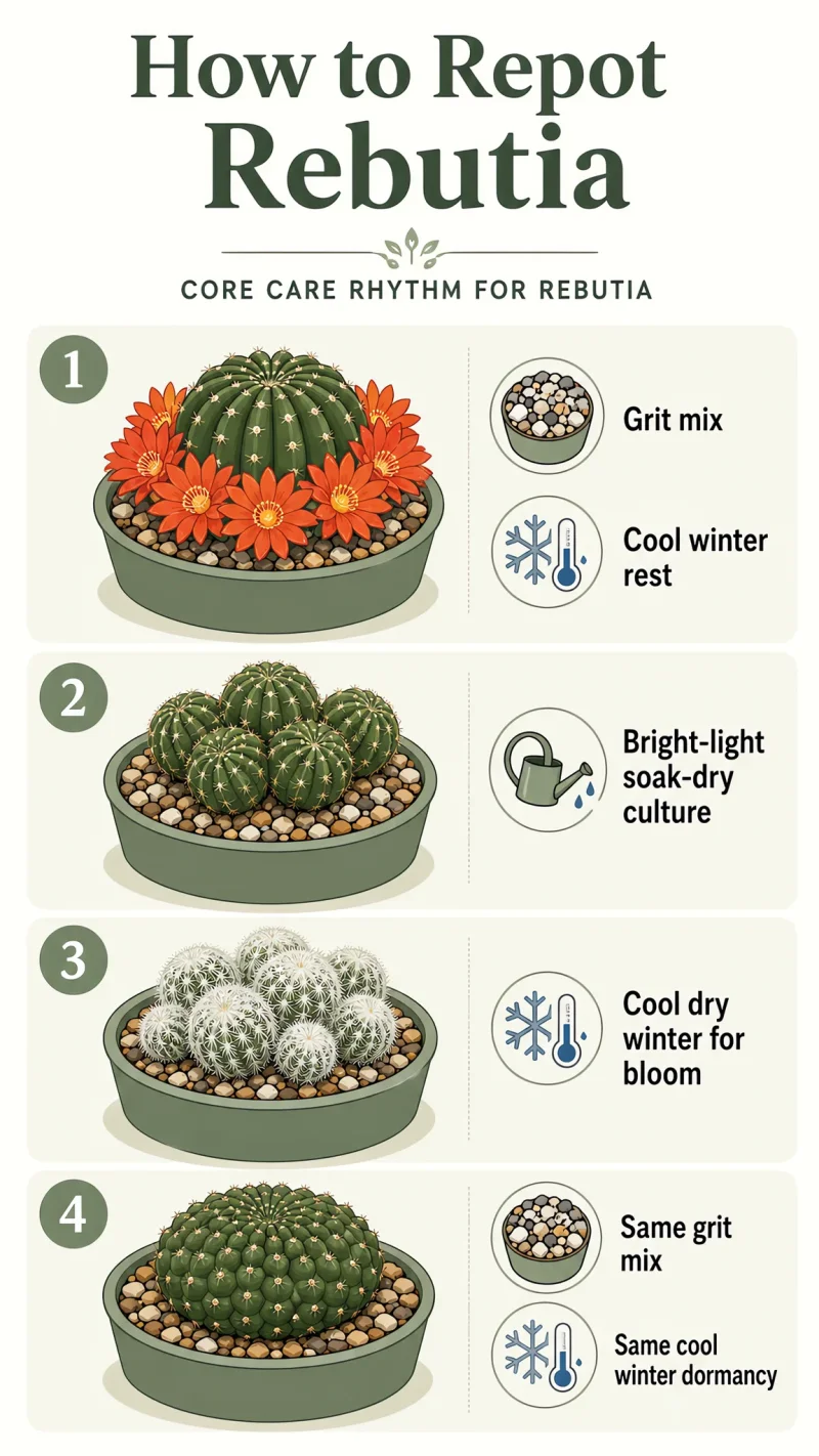How to Repot Rebutia care summary diagram