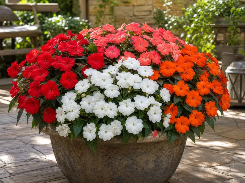 Impatiens in Containers — for Sunpatiens Compact Hot Coral Impatiens