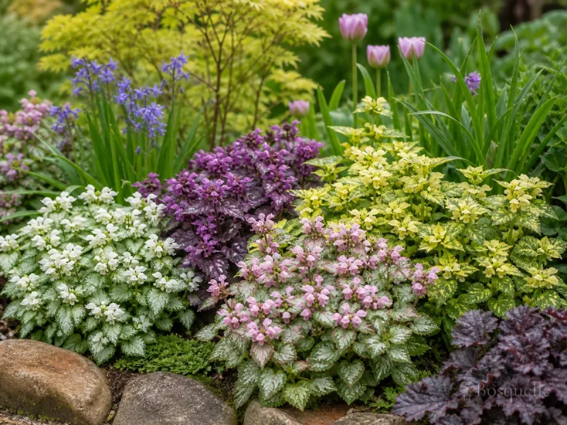 Lamium With Hostas and Ferns in Moist Shade guide illustration