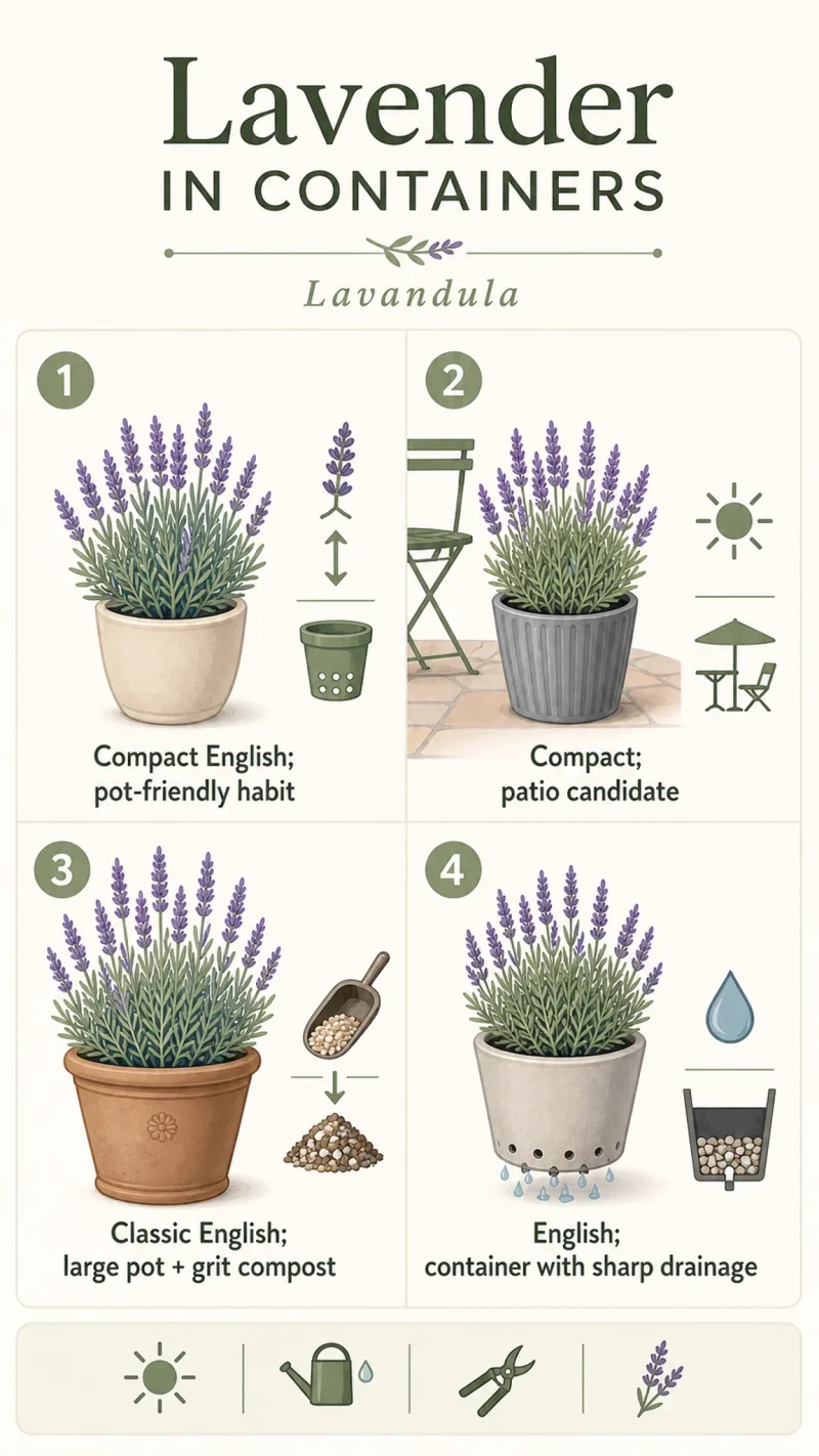 Lavender in Containers care summary diagram