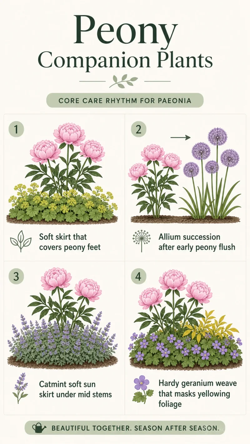 Peony Companion Plants care summary diagram