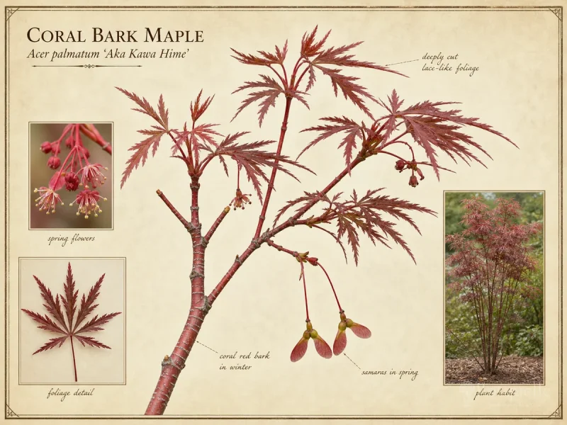 Coral Bark Maple (Acer palmatum ‘Aka Kawa Hime’)