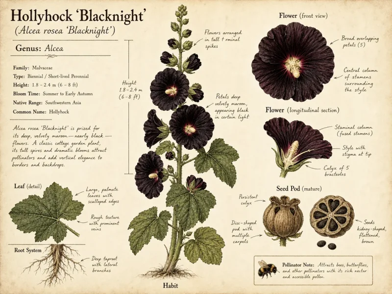 Hollyhock ‘Blacknight’ (Alcea rosea ‘Blacknight’)