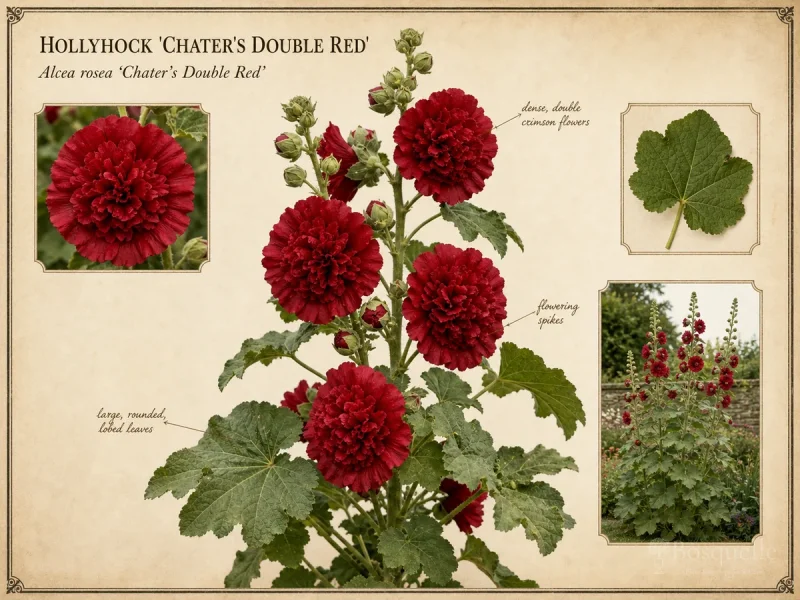 Hollyhock ‘Chater’s Double Red’ (Alcea rosea ‘Chater’s Double Red’)