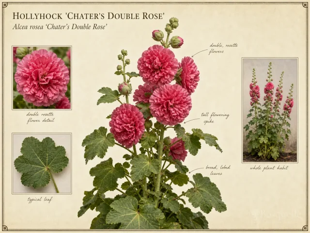 Hollyhock ‘Chater’s Double Rose’ (Alcea rosea ‘Chater’s Double Rose’)