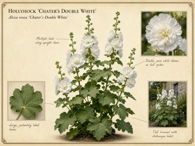 Hollyhock ‘Chater’s Double White’ (Alcea rosea ‘Chater’s Double White’)