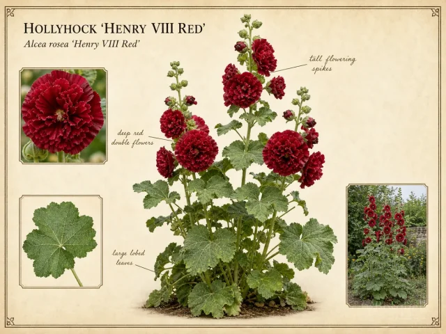 Hollyhock ‘Henry VIII Red’ (Alcea rosea ‘Henry VIII Red’)