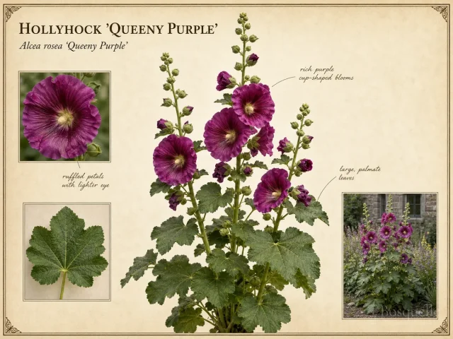 Hollyhock ‘Queeny Purple’ (Alcea rosea ‘Queeny Purple’)
