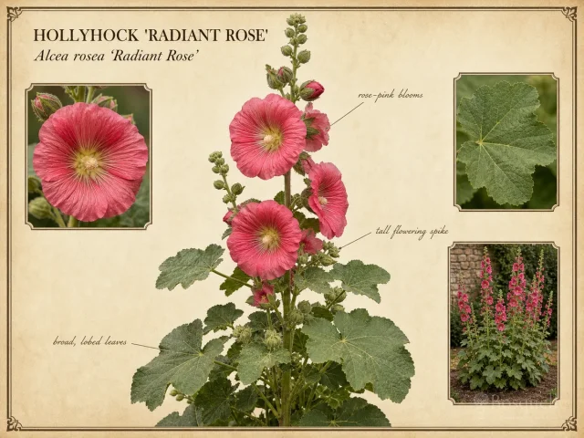 Hollyhock ‘Radiant Rose’ (Alcea rosea ‘Radiant Rose’)
