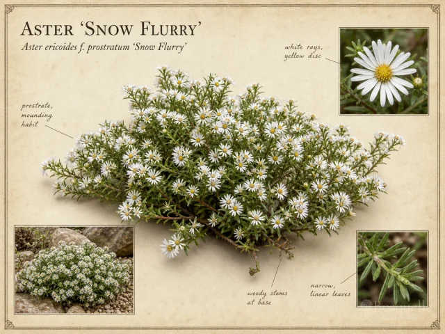 Aster ‘Snow Flurry’ (Aster ericoides f. prostratum ‘Snow Flurry’)