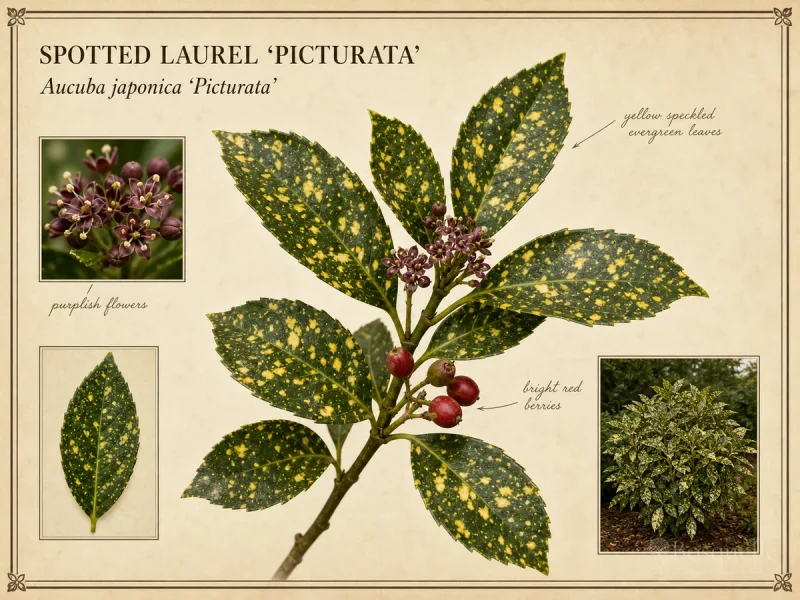 Spotted Laurel ‘Picturata’ (Aucuba japonica ‘Picturata’)