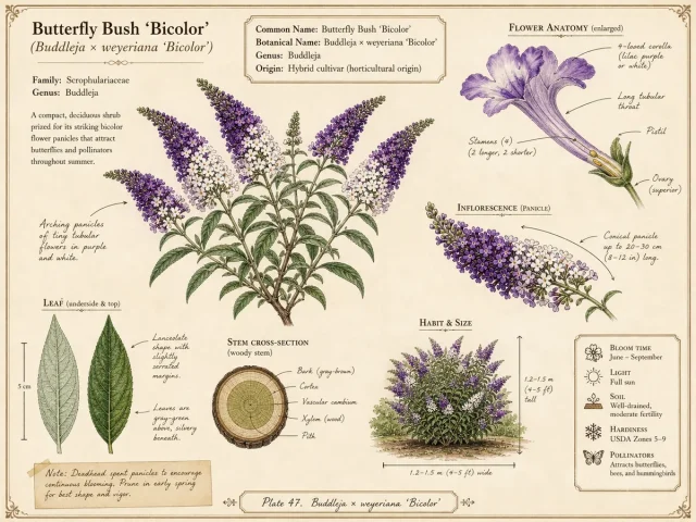 Butterfly Bush ‘Bicolor’ (Buddleja × weyeriana ‘Bicolor’)