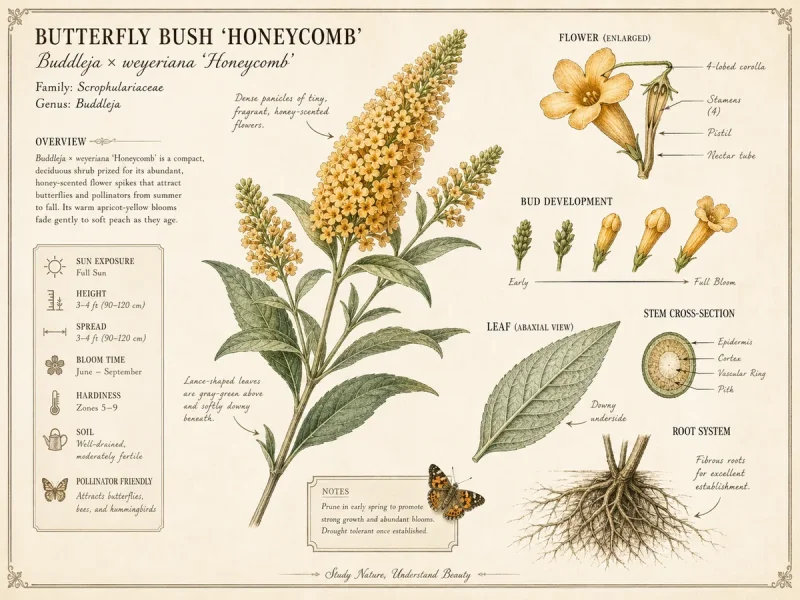 Butterfly Bush ‘Honeycomb’ (Buddleja × weyeriana ‘Honeycomb’)