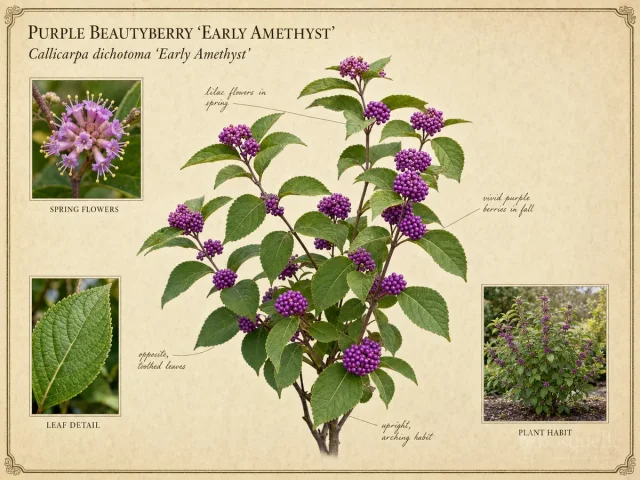 Purple Beautyberry ‘Early Amethyst’ (Callicarpa dichotoma ‘Early Amethyst’)