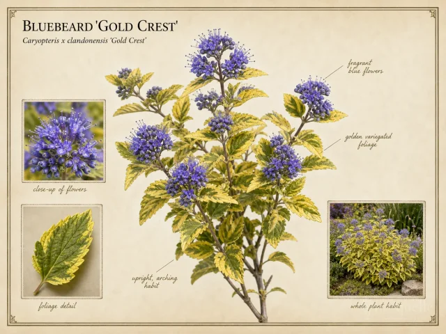 Bluebeard ‘Gold Crest’ (Caryopteris x clandonensis ‘Gold Crest’)