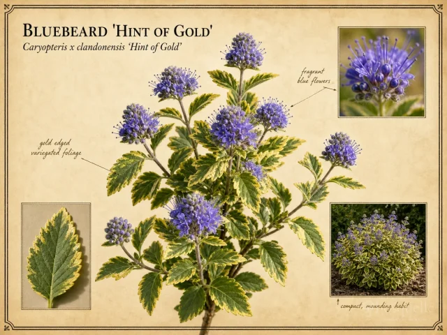 Bluebeard ‘Hint of Gold’ (Caryopteris x clandonensis ‘Hint of Gold’)