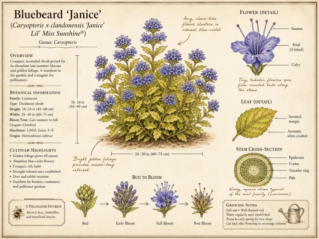 Bluebeard ‘Janice’ (Caryopteris x clandonensis ‘Janice’ Lil’ Miss Sunshine®)