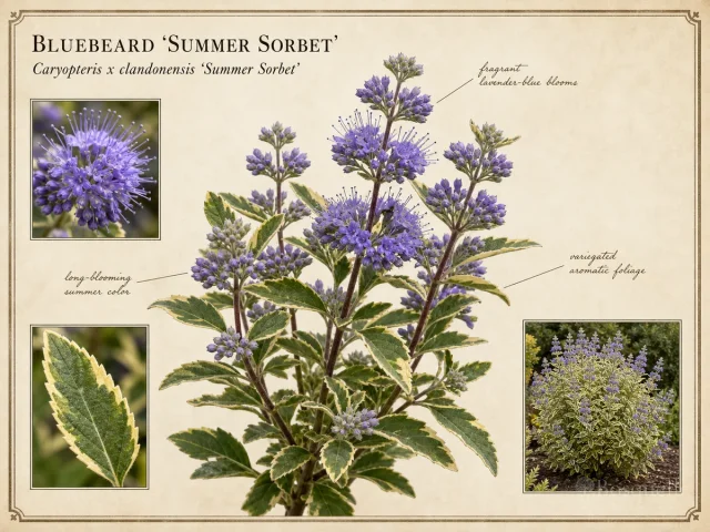 Bluebeard ‘Summer Sorbet’ (Caryopteris x clandonensis ‘Summer Sorbet’)