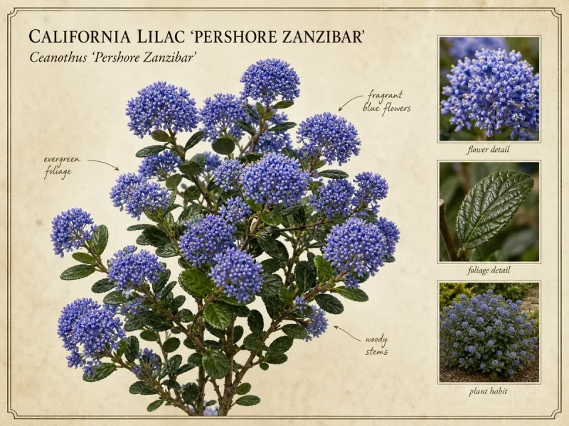 California Lilac ‘Pershore Zanzibar’ (Ceanothus ‘Pershore Zanzibar’)