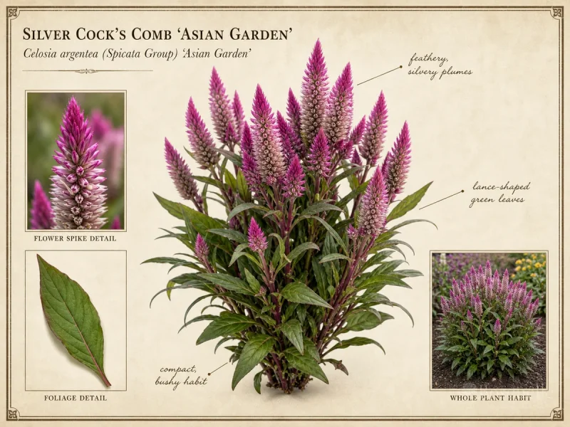 Silver Cock’s Comb ‘Asian Garden’ (Celosia argentea (Spicata Group) ‘Asian Garden’)