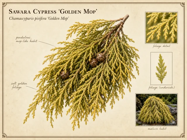 Sawara Cypress ‘Golden Mop’ (Chamaecyparis pisifera ‘Golden Mop’)