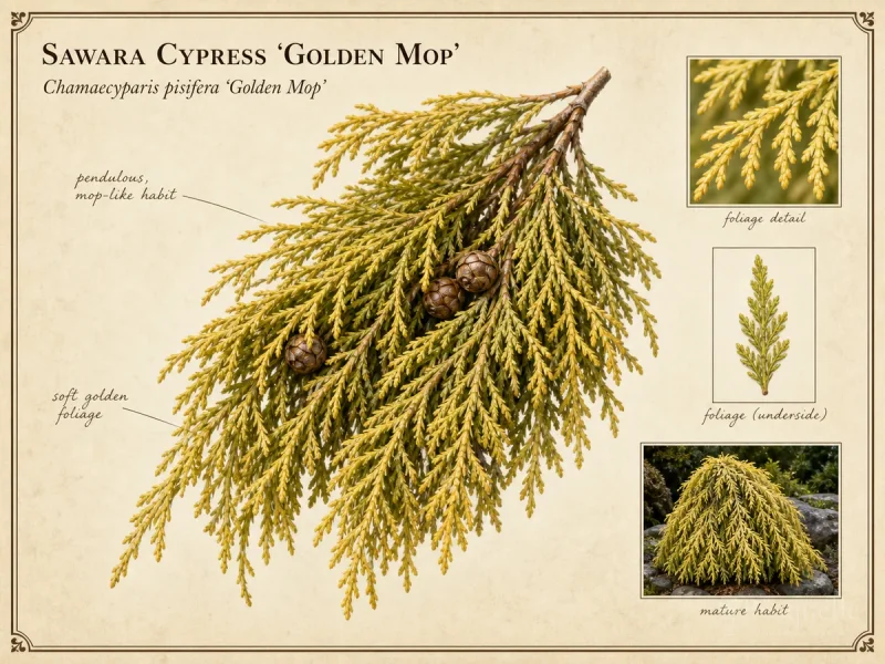 Sawara Cypress ‘Golden Mop’ (Chamaecyparis pisifera ‘Golden Mop’)