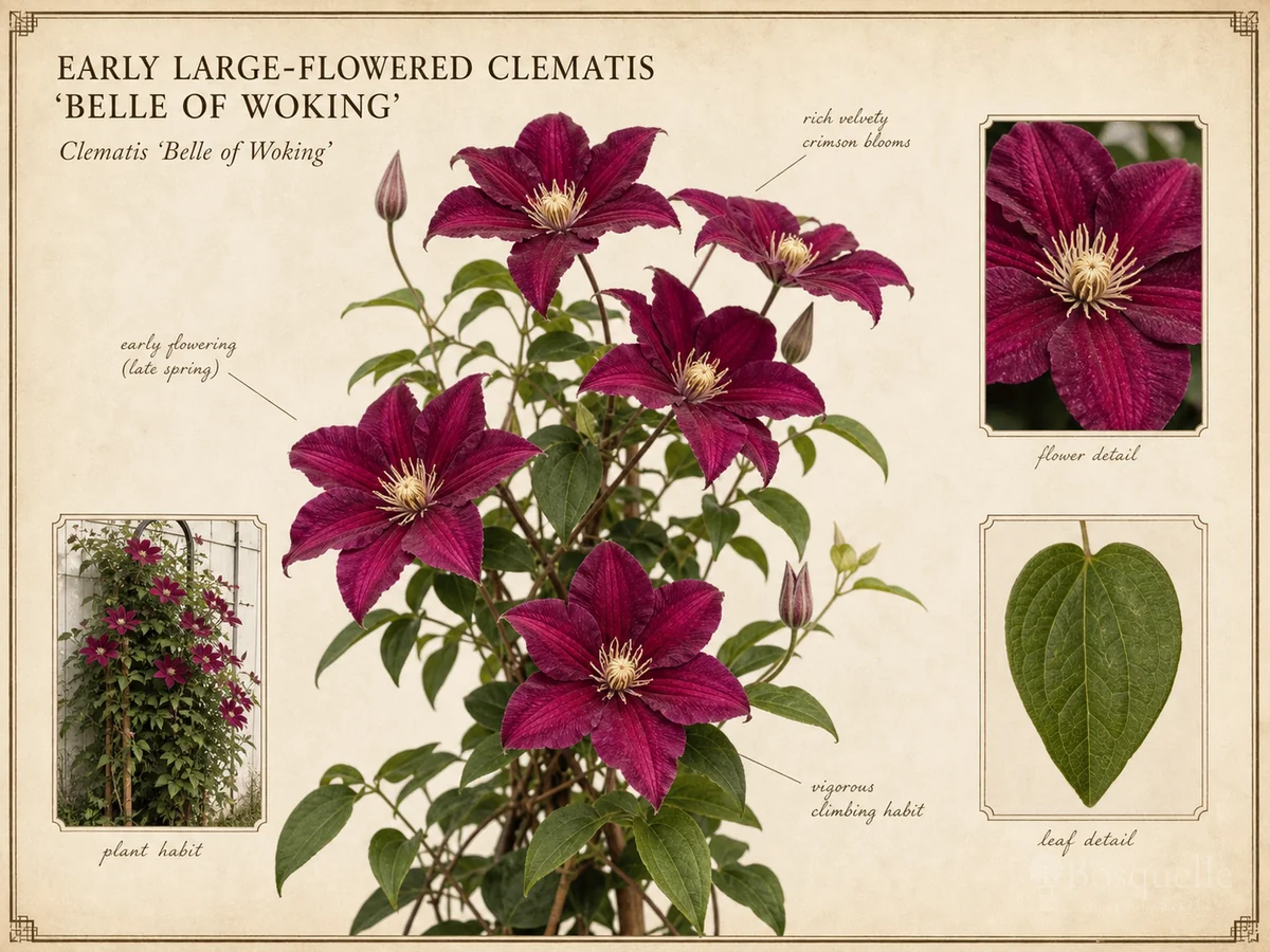Early Large-Flowered Clematis ‘Belle of Woking’ (Clematis ‘Belle of Woking’)