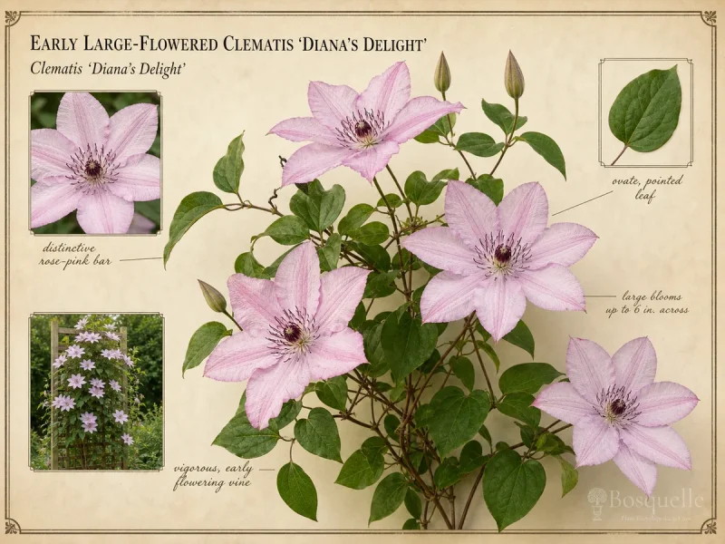 Early Large-Flowered Clematis ‘Diana’s Delight’ (Clematis ‘Diana’s Delight’)