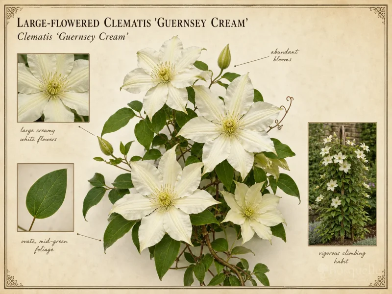 Large-Flowered Clematis ‘Guernsey Cream’ (Clematis ‘Guernsey Cream’)