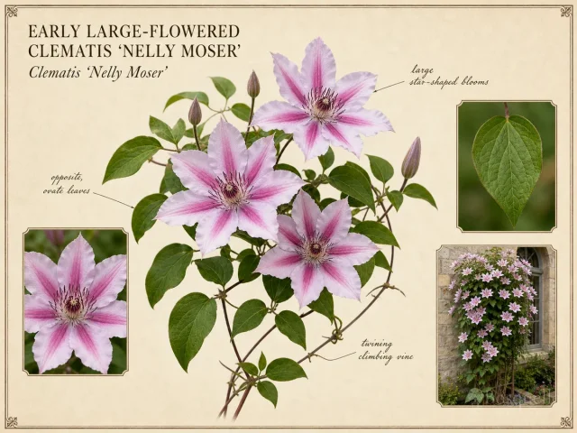 Early Large-Flowered Clematis 'Nelly Moser'