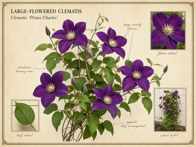 Large-Flowered Clematis (Clematis ‘Prince Charles’)
