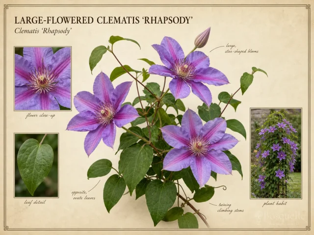 Large-Flowered Clematis 'Rhapsody'
