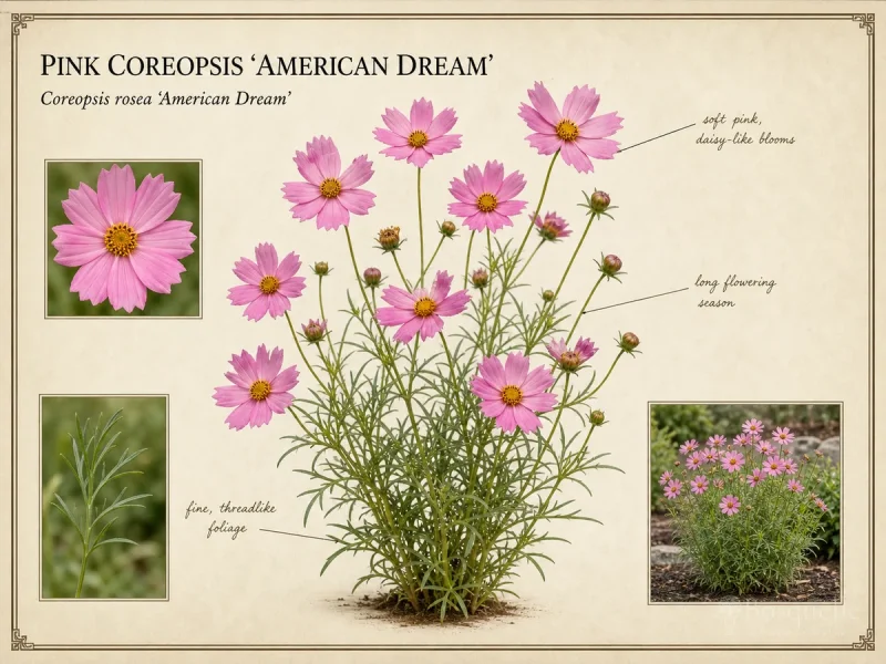 Pink Coreopsis 'American Dream' botanical diagram
