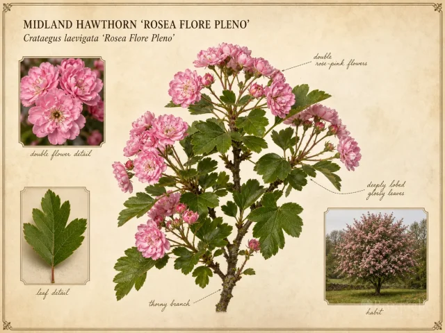 Midland Hawthorn 'Rosea Flore Pleno'