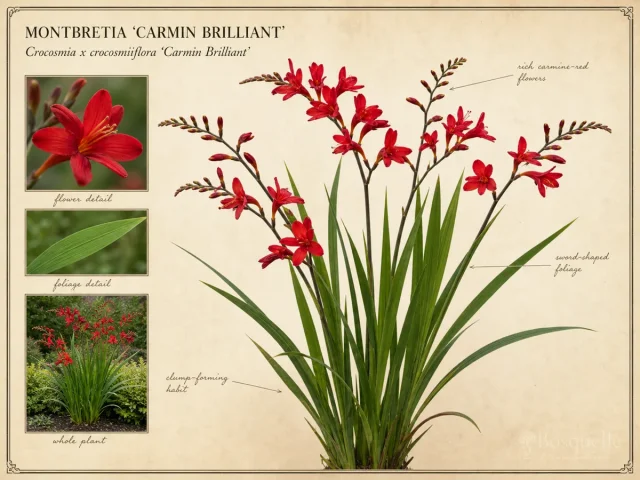 Montbretia ‘Carmin Brilliant’ (Crocosmia x crocosmiiflora ‘Carmin Brilliant’)